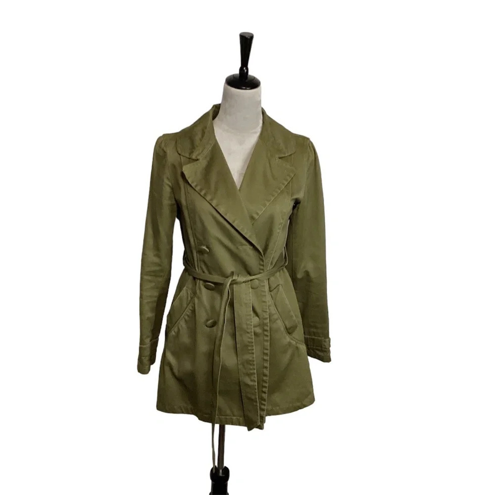 DKNY Jacket Trench Jacket Military/Utility Olive Green Double Breasted Womens XS